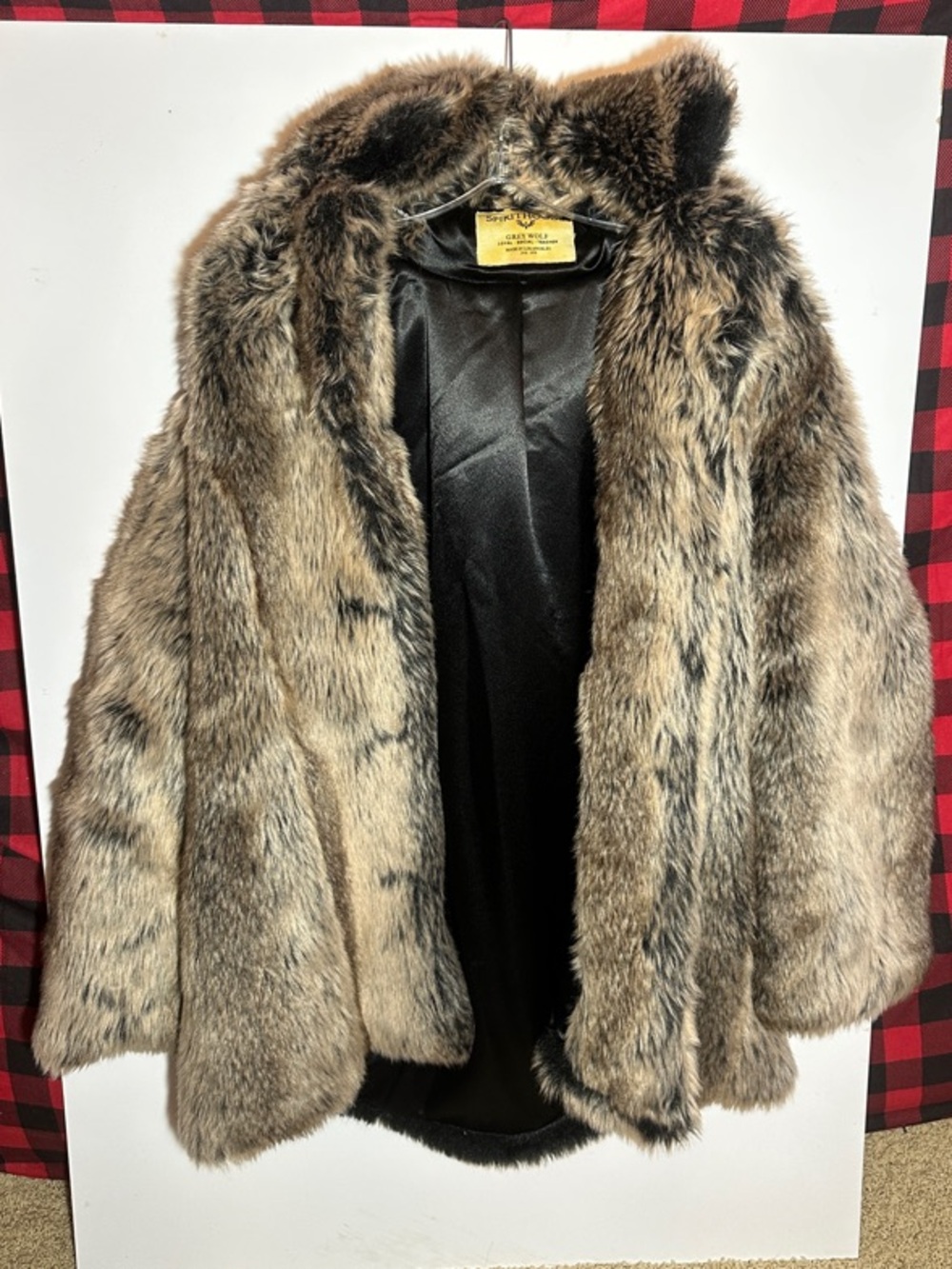 SpiritHoods Grey Wolf Faux Fur Coat in Brown and Black
